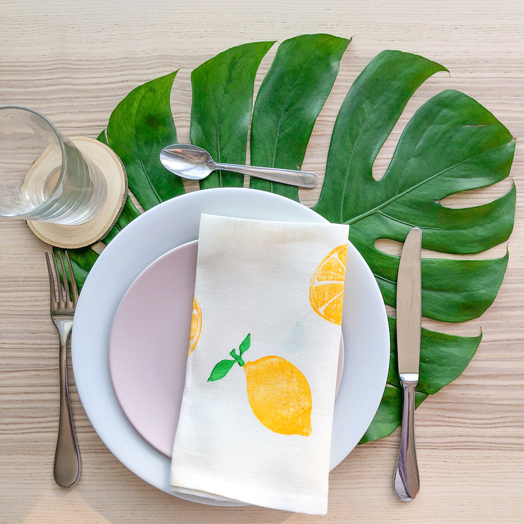 Serviette de table en lin - Imprimée de citrons - Kraftille
