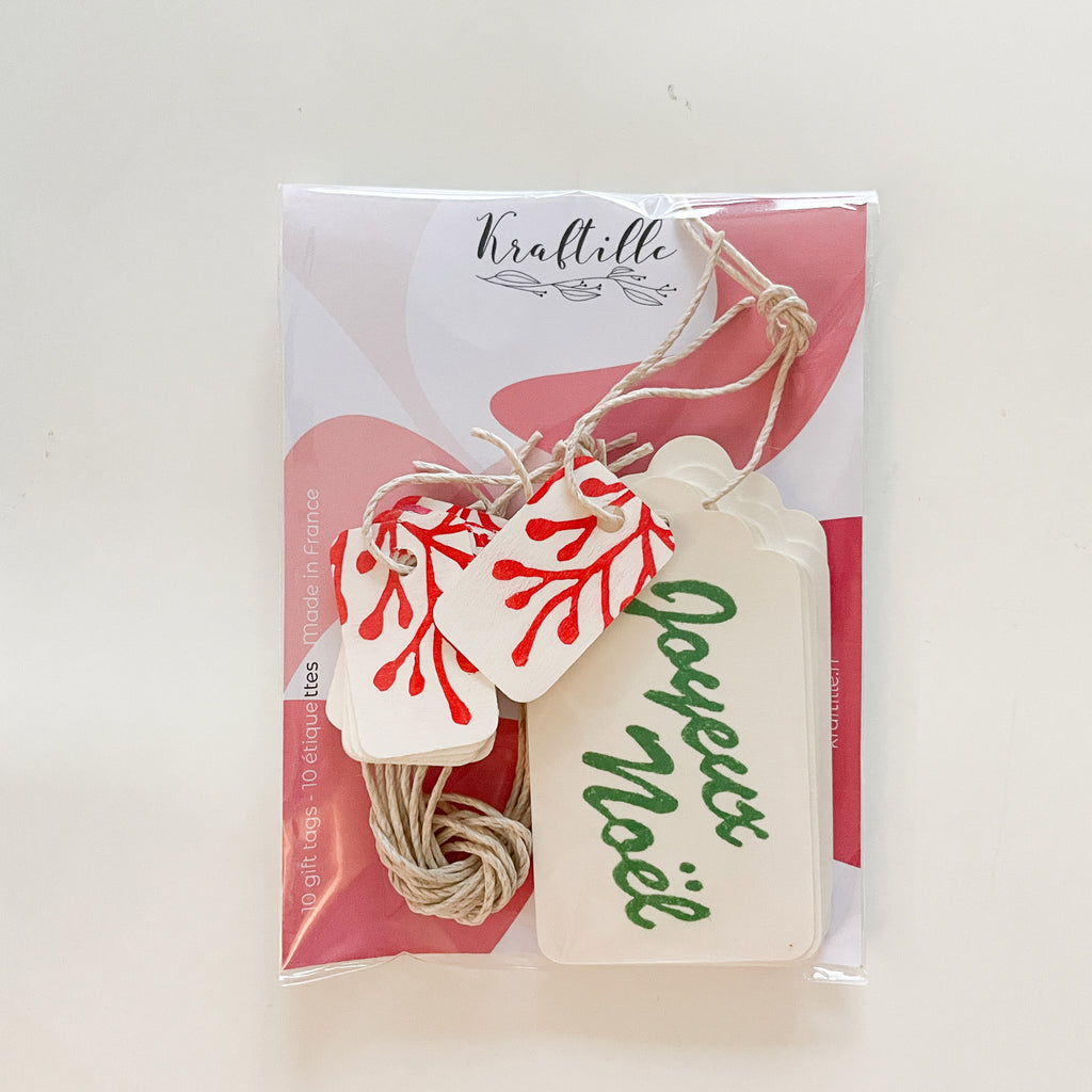 Étiquettes blanches Joyeux Noël + étiquettes rectangulaires motif baies - Kraftille