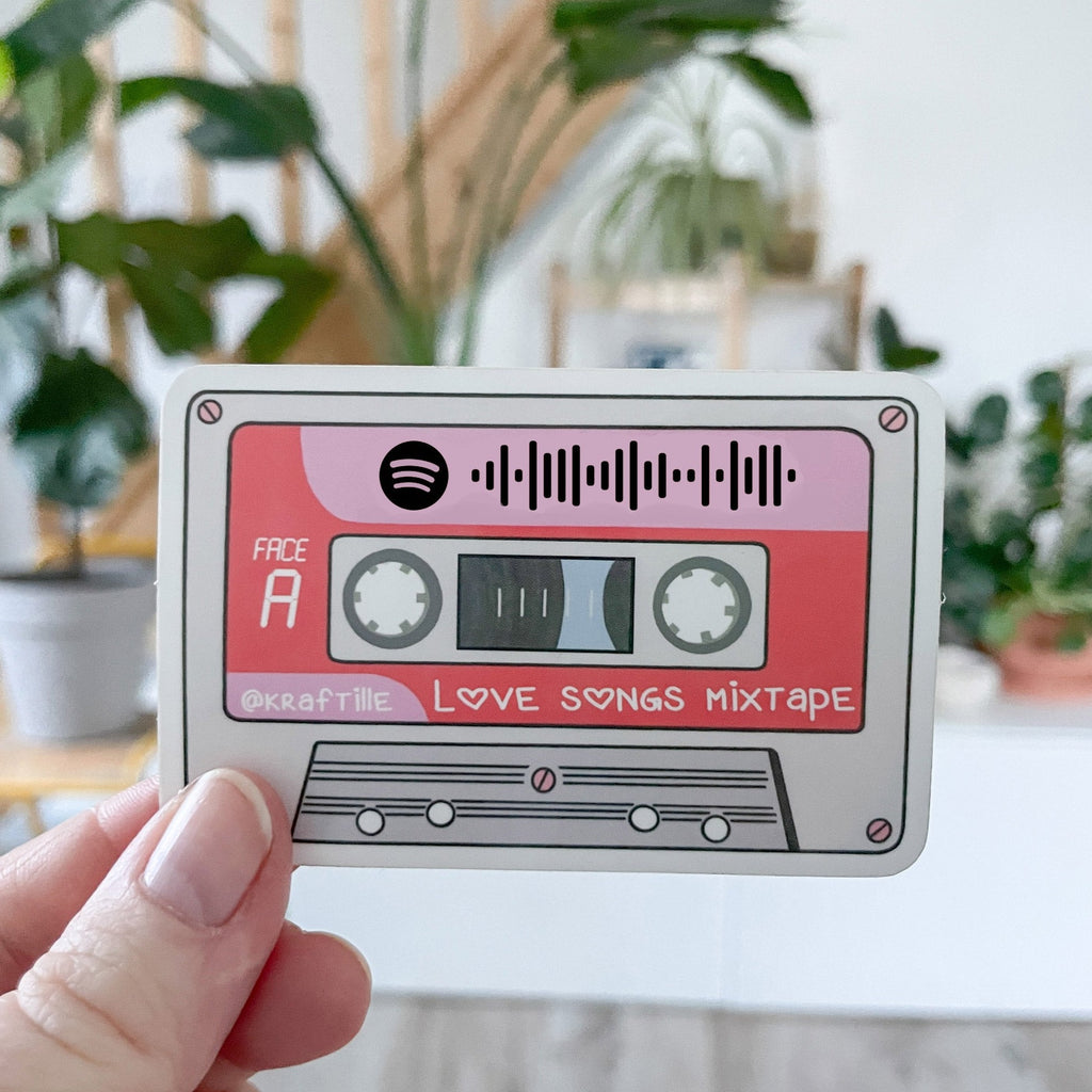 Sticker cassette audio avec code Spotify vers une playlist mixtape de chansons d'amour, la mixtape est déjà prête ! - Kraftille