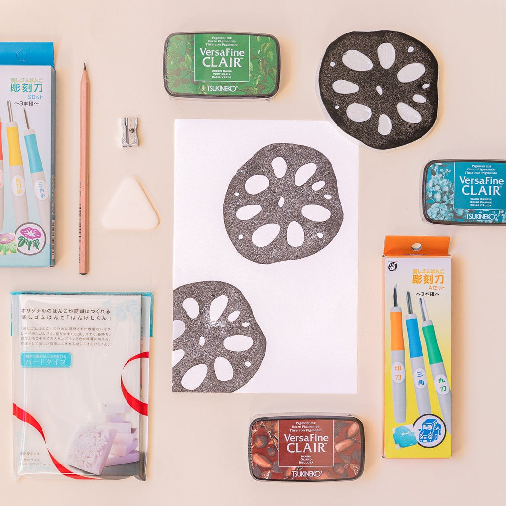 Kit de gravure de tampon en gomme pour les passionnés du Japon et de la linogravure - Kraftille