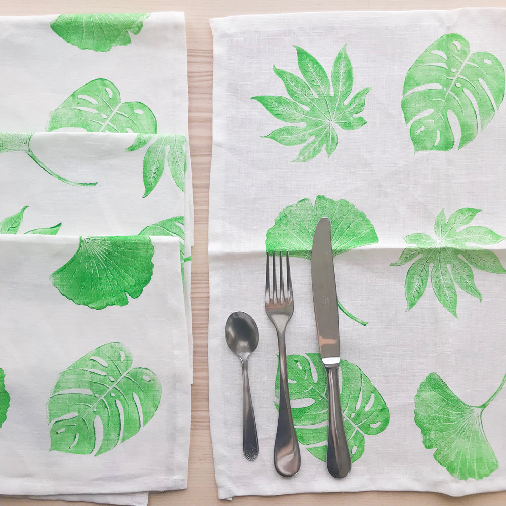Serviette de table en lin - Imprimée de feuilles tropicales - Kraftille