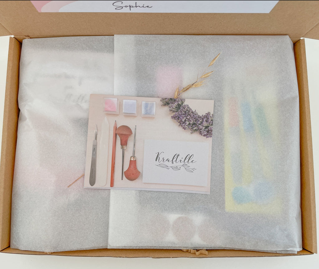 Kit de gravure de tampon en gomme et impression textile - Kraftille