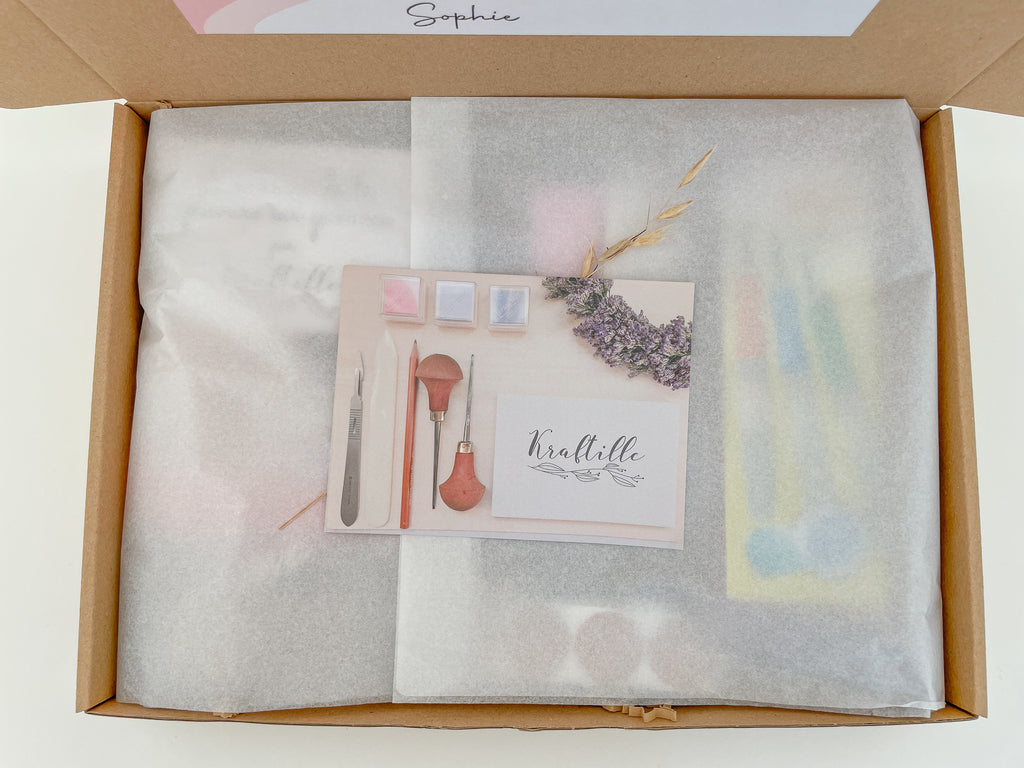 Kit de gravure de tampon et personnalisation de vos emballages cadeaux - Kraftille